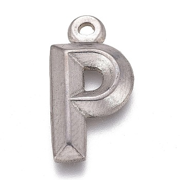304 Stainless Steel Pendants, Alphabet, Letter.P, 16x8.5x2mm, Hole: 1.2mm