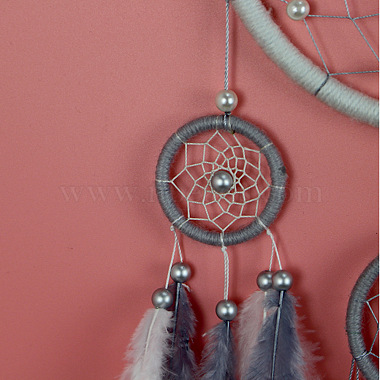 Red tejida de hilo de lana/red con adornos colgantes de plumas(HJEW-PW0001-045)-3