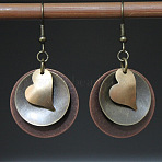 Alloy Dangle Earrings, Flat Round & Heart, Red Copper, 44x29mm(WG4ACD3-01)