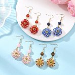 Glass Seed Beads Dangle Earrings, Round, Natural Mixed Stone Round Beads Dangle Earrings for Women, Golden, Mixed Color, 62x22mm, 4pairs/set(EJEW-MZ00763)