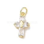 Easter Brass Clear Cubic Zirconia Charms, Cross Charms, Rack Plating, Long-Lasting Plated, Cadmium Free & Lead Free, Real 18K Gold Plated, 15x9x3mm, Hole: 3.5mm(KK-A303-09A-G)