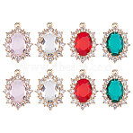 8Pcs 4 Colors Brass Micro Pave Cubic Zirconia Pendants, with Glass Rhinestone, Oval, Mixed Color, 24x17.5x9mm, Hole: 1.6mm, 2pcs/color(KK-FH0008-06)