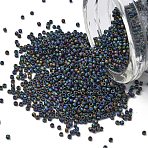 TOHO Round Beads, Japanese Seed Beads, (2642F) Semi-Glazed Jet AB, 15/0, 1.5mm, Hole: 0.7mm, about 3000pcs/10g(X-SEED-TR15-2642F)