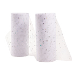 Glitter Sequin Deco Mesh Ribbons, Tulle Fabric, Tulle Roll Spool Fabric For Skirt Making, White, 6 inch(15cm), about 25yards/roll(22.86m/roll)(OCOR-P010-B-C01)