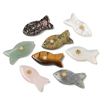 Natural & Synthetic Mixed Gemstone Pendants, Fish Charms with Golden Tone 304 Stainless Steel Sun Slices, 39~41x18.8~19.5x7~7.5mm, Hole: 1.2mm(G-K385-21G)