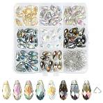80Pcs 8 Colors Electroplate Transparent Glass Beads, Faceted, Teardrop, Top Drilled, with 100Pcs Brass Triangle Linking Ring, Mixed Color, 13x7x7mm, Hole: 1mm(EGLA-FS0002-65)