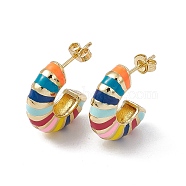 Brass Colorful Enamel Stud Earrings for Women, Rack Plating, Long-Lasting Plated, Lead Free & Cadmium Free, Donut, Real 18K Gold Plated, 20.5x22.5x5.5mm, Pin: 0.8mm(EJEW-M213-31G)