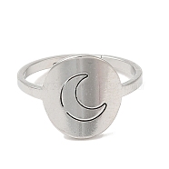 304 Stainless Steel Adjustable Rings, Flat Round with Moon, Stainless Steel Color, US Size 6 1/4(16.7mm)(RJEW-K245-50P)