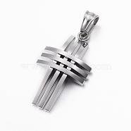 304 Stainless Steel Pendants, Cross, Stainless Steel Color, 30x17x6mm, Hole: 6x4mm(STAS-H388-01P)
