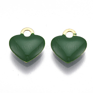 Brass Charms, with Enamel, Enamelled Sequins, Raw(Unplated), Heart, Green, 10x9x2mm, Hole: 1mm(KK-T038-195C)