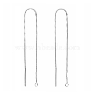 Sterling Silver Stud Earring Findings, Ear Threads, Box Chains, Platinum, 100x0.65mm, Hole: 1~2mm(X-STER-E051-C-01P)