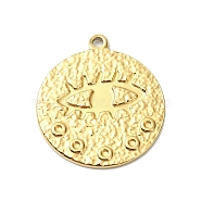 Ion Plating(IP) 304 Stainless Steel Pendants, Real 18K Gold Plated, Flat Round Charm, Eye, 21.5x19x1mm, Hole: 1.5mm(STAS-B058-02G-01)