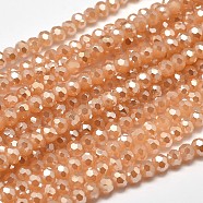 Faceted Round Full Rainbow Plated Imitation Jade Electroplate Glass Beads Strands, Sandy Brown, 4mm, Hole: 1mm, about 100pcs/strand, 14.9 inch(X-EGLA-J130-FR10)