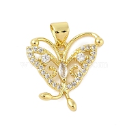 Butterfly Rack Plating Brass Micro Pave Cubic Zirconia Pendants, Long-Lasting Plated, Lead Free & Cadmium Free, Real 18K Gold Plated, 18x18x4mm, Hole: 3.5x5mm(KK-Z074-72G)