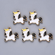 Alloy Enamel Pendants, Unicorn, Light Gold, Black, 18x18x1.5mm, Hole: 2mm(ENAM-N054-013C)