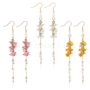 3 Pairs 3 Colors Alloy Flower Tassel Dangle Earrings for Women, Mixed Color, 112.5mm, Pin: 0.6mm, 1 Pair/color(EJEW-AN0002-80)