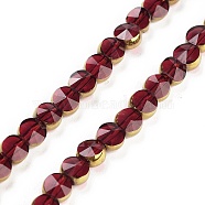 Electroplate Glass Beads Strands, Faceted, Flat Round, Dark Red, 4.5x3mm, Hole: 0.8mm, about 70pcs/strand, 11.38 inch(28.9cm)(EGLA-C005-03A)