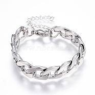 304 Stainless Steel Bracelets, with Curb Chain, Stainless Steel Color, 160mm(6-1/4 inch)(STAS-D162-10)