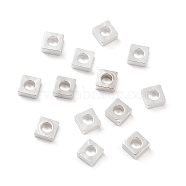 Brass Beads, Cadmium Free & Lead Free, Square, 925 Sterling Silver Plated, 4x4x1.5mm, Hole: 2mm(KK-M288-04S-C)