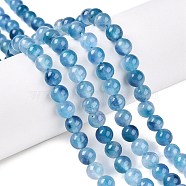 Dyed Natural White Jade Beads Strands, Two Tone, Round, Steel Blue, 6x6mm, Hole: 0.9mm, about 61~65pcs/strand, 14.65~15.2''(37.2~38cm)(G-T138-6mm-210-1)