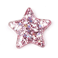 Transparent Resin Cabochons, with Paillette, Star, Pink, 34x32.5x6mm(CRES-T008-09)