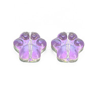 Electroplate Transparent Glass Beads, Half Plated, Dog Paw Prints, Medium Orchid, 13.5x13.5x4.5mm, Hole: 1mm(GLAA-T022-21-B01)