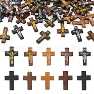 100Pcs 5 Colors Printed Wooden Pendants, Crucifix Cross, For Easter, Dyed, Mixed Color, 32.5~33.5x21~22x4.5mm, Hole: 2mm, 20pcs/color(WOOD-CW0001-05)