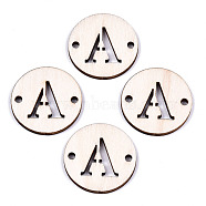 Unfinished Natural Poplar Wood Links Connectors, Laser Cut, Flat Round with Word, Letter.A, 29.5x2.5mm, Hole: 2.5mm(WOOD-S045-140B-01A)