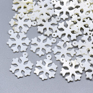 Freshwater Shell Pendants, Carved Snowflake, For Christmas, Seashell Color, 20x15x2mm, Hole: 1mm(SHEL-S264-001)