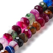 Natural Banded Agate/Striped Agate Beads Strands, Dyed & Heated, Faceted Rondelle, Colorful, 8~8.5x5~5.5mm, Hole: 1mm, about 73~75pcs/strand, 15.24~15.43''(38.7~39.2cm)(G-E605-A01-02A)