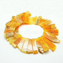 Natural Crackle Agate Beads Strands, Dyed, Rectangle, Orange, 25~60x16~28x6mm, Hole: 2mm, about 25pcs/strand, 17.1 inch(G-D076-6)