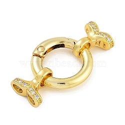 Rack Plating Brass Micro Pave Clear Cubic Zirconia Fold Over Clasps, Long-Lasting Plated, Lead Free & Cadmium Free, Ring, Real 18K Gold Plated, 38mm, Ring: 21.5x15x3.5mm, Inner Diameter: 15x9mm(KK-A234-003G)