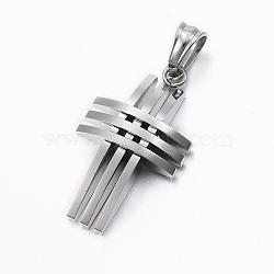 Tarnish Resistant 304 Stainless Steel Pendants, Cross, Stainless Steel Color, 30x17x6mm, Hole: 6x4mm(STAS-H388-01P)