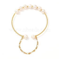 Natural Pearl Bead Bangle for Girl Women, Brass Cuff Bangle with Safety Chain, Golden, Inner Diameter: 2 inch(5.2cm)(BJEW-JB06829)