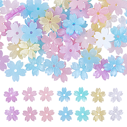 112Pcs 7 colors Opaque Acrylic Beads, Sakura, Mixed Color, 10.5x11x2mm, Hole: 1.4~1.5mm, 16pcs/color(FIND-DR0001-39)