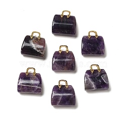 Natural Amethyst Brass Pendants, Handbag Charms, Golden, 27.5x24~26x12mm, Hole: 6.3x5mm(KK-E274-01G-18)