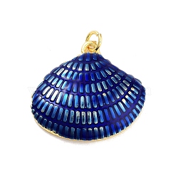 Real 18K Gold Plated Rack Plating Brass Enamel Pendants, with Jump Ring, Long-Lasting Plated, Lead Free & Cadmium Free, Shell Shape Charm, Blue, 23x25x5.5mm, Hole: 3mm(KK-M293-32G-02)