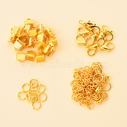 50 Pieces DIY Ribbon Ends Making Kits, Including Iron Ribbon Crimp Ends & Unsoldered Jump Rings, Zinc Alloy Lobster Claw Clasps, Brass Chain Extenders, Golden, 6x7mm(DIY-YW0001-99C-G)