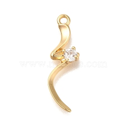 Brass Micro Pave Cubic Zirconia Pendants, Cadmium Free & Nickel Free & Lead Free, Real 18K Gold Plated, 22.5x7x3mm, Hole: 1.4mm(KK-M301-15G)