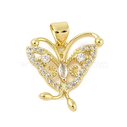 Butterfly Rack Plating Brass Micro Pave Cubic Zirconia Pendants, Long-Lasting Plated, Lead Free & Cadmium Free, Real 18K Gold Plated, 18x18x4mm, Hole: 3.5x5mm(KK-Z074-72G)