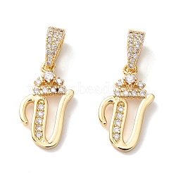 Eco-Friendly Brass Micro Pave Cubic Zirconia Pendants, Long-Lasting Plated, Real 18K Gold Plated, Cadmium Free & Lead Free, Letter, Letter.V, 16~20x7~11.5x1.5~2.2mm, Hole: 6.5x3.5mm(KK-K265-01G-V)