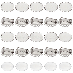 Unicraftale 30 Sets Blank Dome Glass Oval Brooch, 304 Stainless Steel Lapel Pin for Backpack Clothes, Stainless Steel Color, 20x14x10mm(JEWB-UN0001-05)