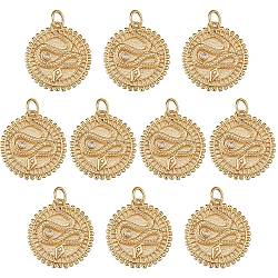 10Pcs Brass Micro Pave Clear Cubic Zirconia Pendants, with Jump Rings, Long-Lasting Plated, Flat Round with Snake, Golden, 17.5x18.5x2mm, Hole: 2.7mm(ZIRC-SZ0002-88)