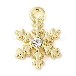 Alloy with Rhinestone Pendants, Snowflake, Golden, White, 13x9.5x2.5mm, Hole: 1.2mm(ALRI-U001-02E-01)