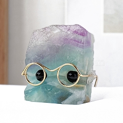 Natural Fluorite Hedgehog Display Decorations, with Glasses, Home Office Decoration, 30~40mm(PW-WG507D9-10)