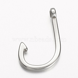304 Stainless Steel Hook Clasps, Fish Hook Charms, Stainless Steel Color, 39x23.5x6.5mm, Hole: 4mm(STAS-D166-91P)