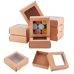 Folding Kraft Paper Cardboard Jewelry Gift Boxes, with PVC Visible Window, Square, BurlyWood, Finished Product: 13x13x5cm(CON-WH0092-25C)