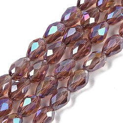 Transparent Electroplate Glass Beads Strands, AB Color Plated, Faceted, Teardrop, Rosy Brown, 11.5x8mm, Hole: 1.2mm, about 55~57pcs/strand, 25.59''(65cm)(EGLA-N013-T8mm-B02)