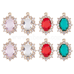 8Pcs 4 Colors Brass Micro Pave Cubic Zirconia Pendants, with Glass Rhinestone, Oval, Mixed Color, 24x17.5x9mm, Hole: 1.6mm, 2pcs/color(KK-FH0008-06)