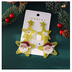 Star with Santa Claus Iron Acrylic Dangle Stud Earrings, Platinum, Champagne Yellow, 80x40mm(FS-WGF30DA-05)